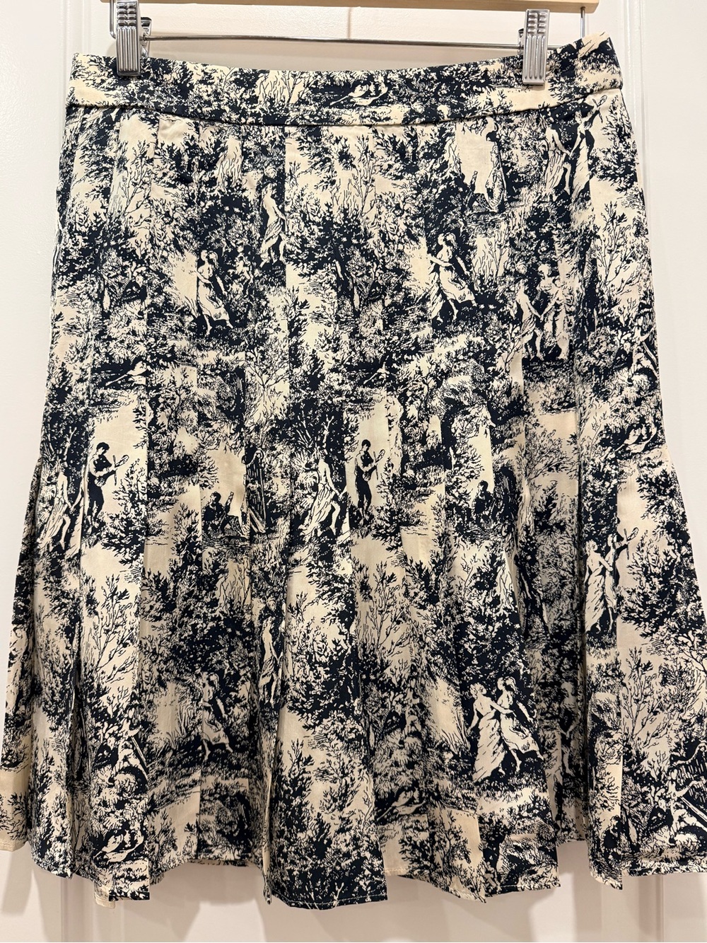 J. Crew Navy and Cream Circle Skirt with Toile Print